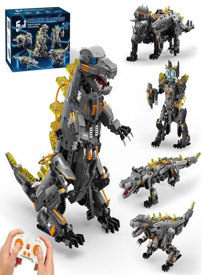 ADUSRIZ Dinasour Toys for Kids Building Set, 935 PCS App & Remote Control Robotics Kit, 5-in-1 Tyrannosaurus/Triceratop/Crocodile/Robot/Monster STEM Toys for Boys Girls Age 6 7 8 9 10 11 12+ Year Old - Image 1